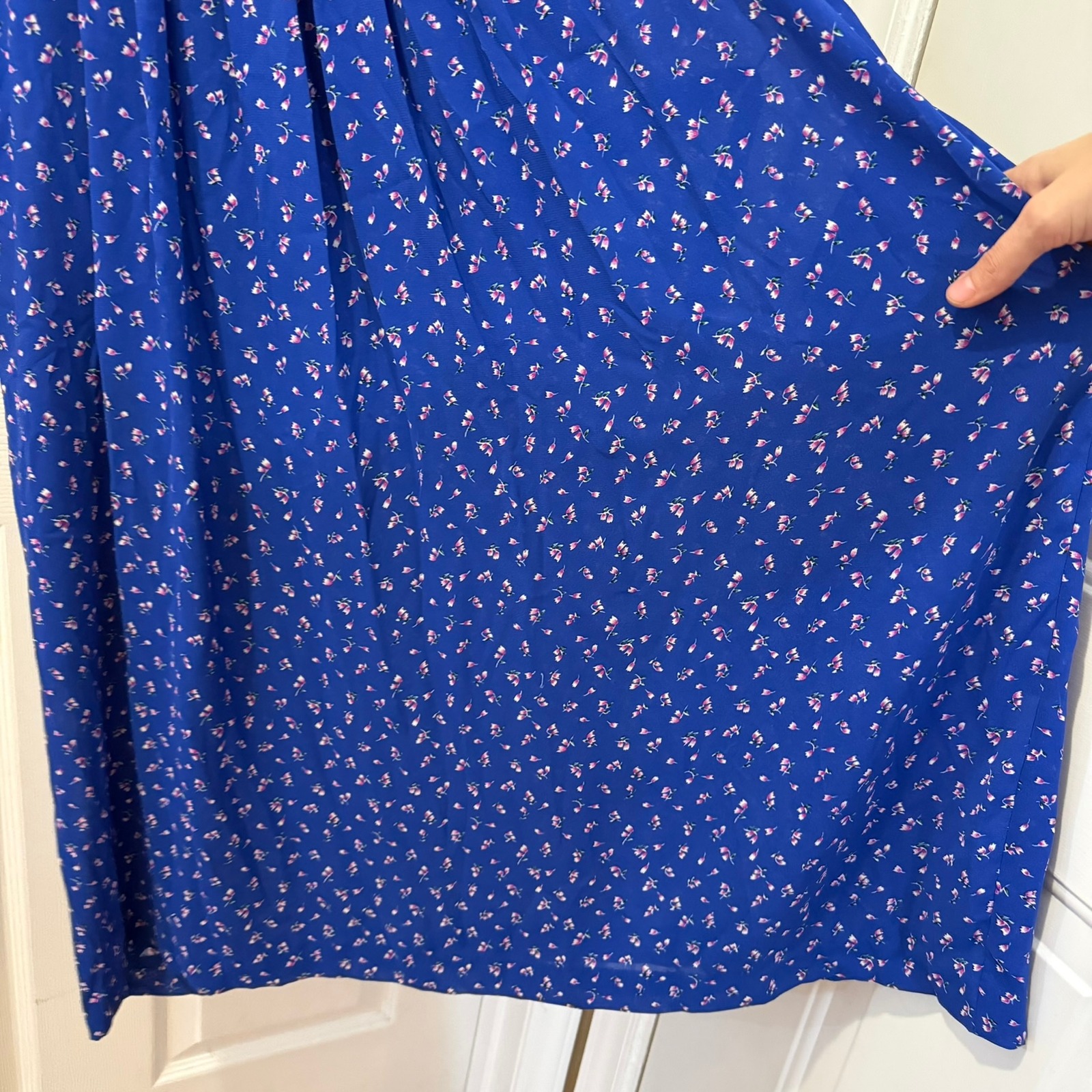 Vintage Secretary Dress Size L Route One Petite Miss Usa Ilgwu Made Blue Floral — image 5 of 8
